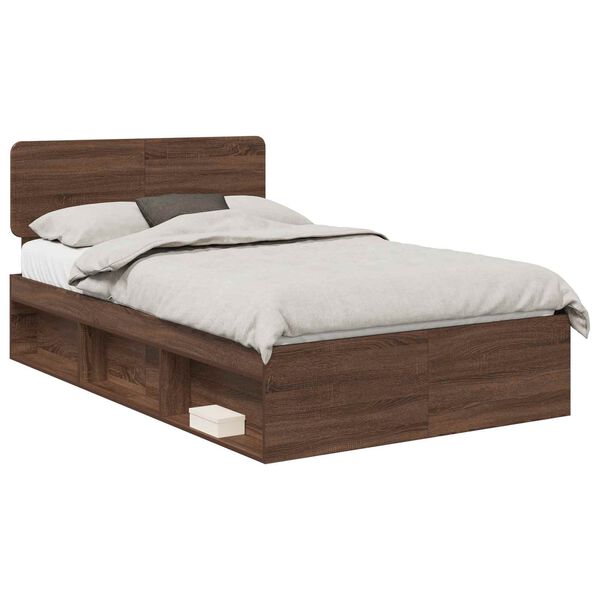 vidaXL Bed Frame with Headboard Brown Oak 120 x 190 cm Solid Pine Wood
