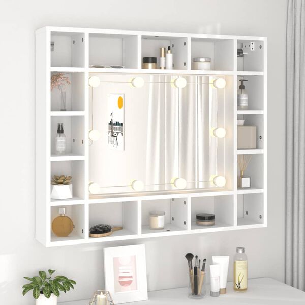 vidaXL Mirror Cabinet with LED White 91x15x76.5 cm