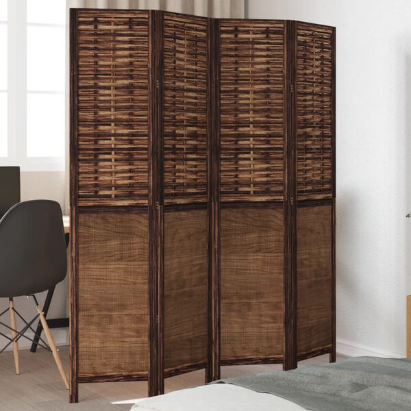vidaXL Room Divider 4 Panels Dark Brown Solid Wood Paulownia