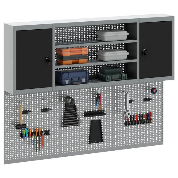 vidaXL Tool Cabinet Set with Shelf 4 pcs Black Powder-Coated Steel