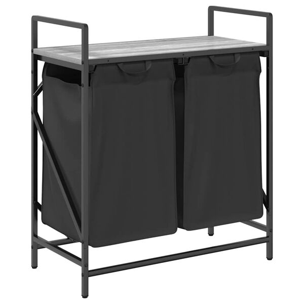 vidaXL Laundry Basket 2 Compartments with Shelf Grey Sonoma