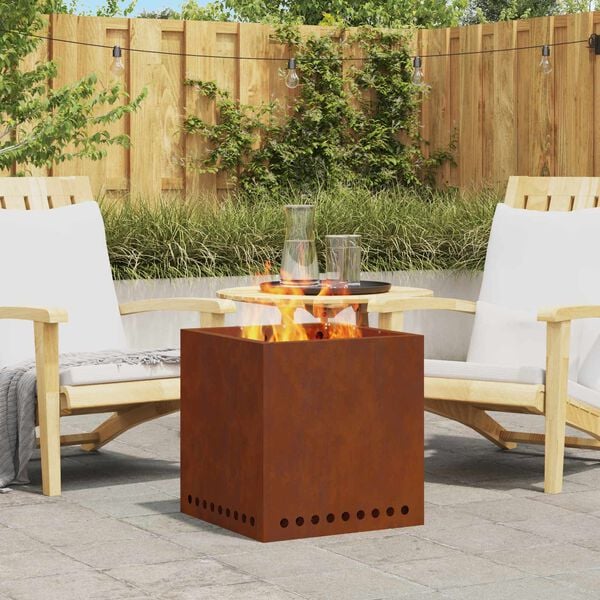 vidaXL Smokeless Fire Pit Brown 48 x 48 x 50 cm Weathering Steel