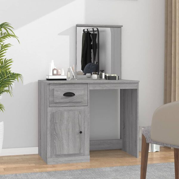 vidaXL Dressing Table with Mirror Grey Sonona 90x50x132.5 cm Engineered Wood