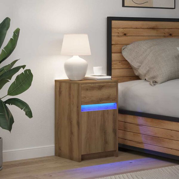 vidaXL LED Bedside Cabinet Artisan oak 38 x 34 x 61 cm Engineered wood