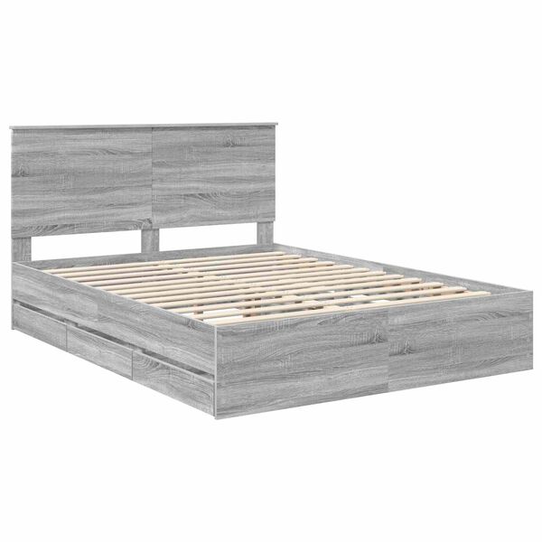 vidaXL Bed Frame with Drawer Grey Sonoma 150 x 200 cm Engineer Wood