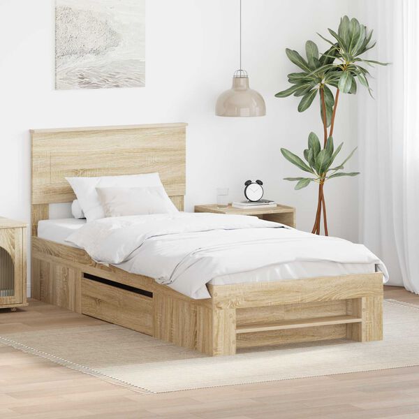 vidaXL Bed Frame with Headboard Sonoma Oak 90 x 200 cm Engineered Wood