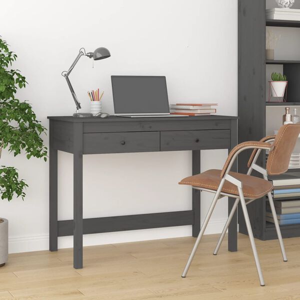 vidaXL Desk with Drawers Grey 100x50x78 cm Solid Wood Pine