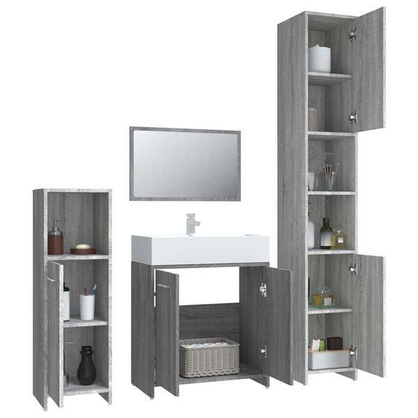 vidaXL 4 Piece Bathroom Furniture Set Grey Sonoma Engineered Wood