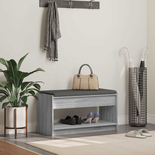 vidaXL Hall Bench with Cushion with Shelf Grey Sonoma 83 x 38 x 45 cm