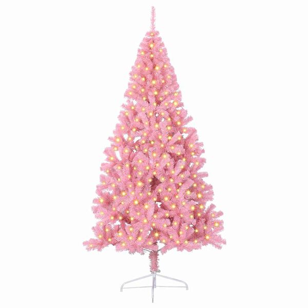 vidaXL Artificial Pre-lit Christmas Tree with 300 LEDs Pink 210 cm PVC