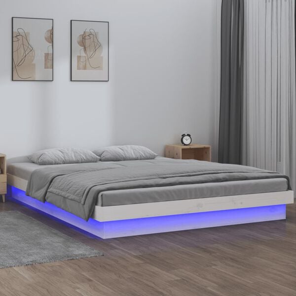 vidaXL LED Bed Frame without Mattress White 160x200 cm Solid Wood