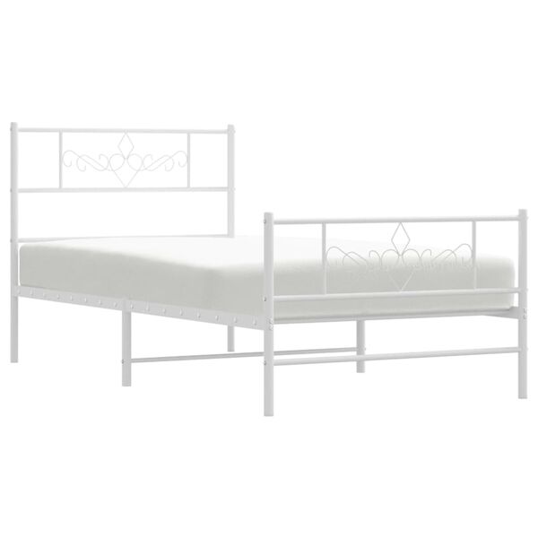 vidaXL Metal Bed Frame without Mattress with Footboard White 107x203cm