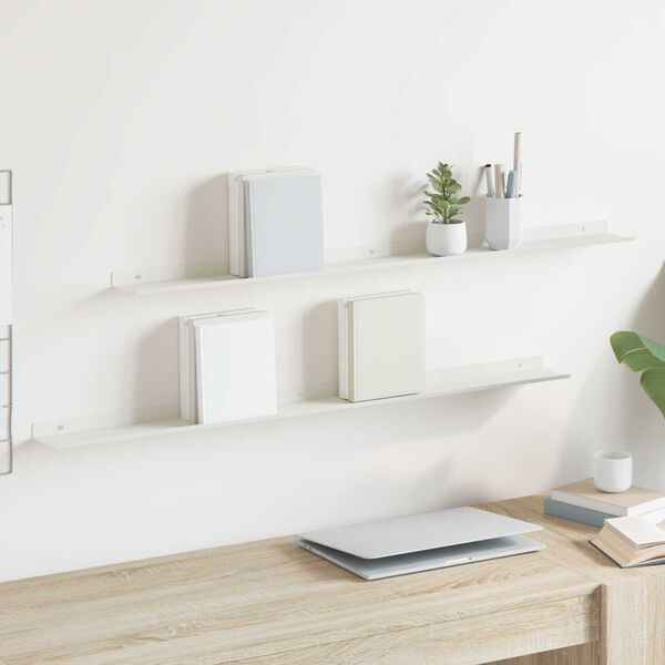 vidaXL Floating Shelf Wall-mounted 2 pcs White 100 x 9 x 2.5 cm Steel