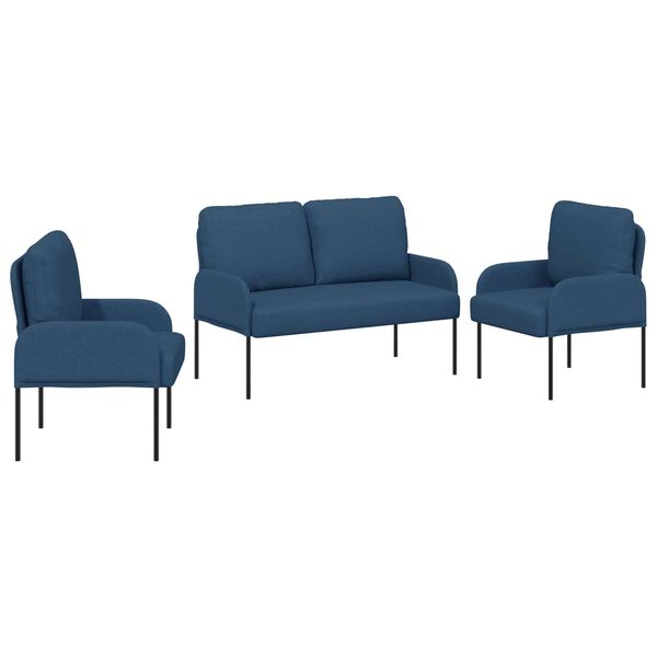 vidaXL Sofa Sets with Cushion 3 pcs Blue 115 x 56 x 80 cm Plywood