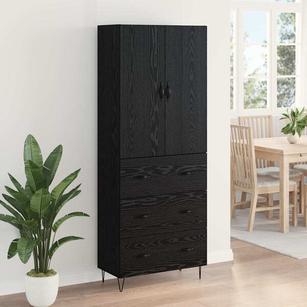 vidaXL Highboard with Drawer 2 pcs Black Oak Engineered Wood and Glass