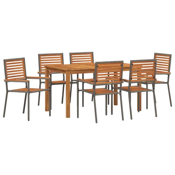 vidaXL Garden Dining Set 7 pcs Grey Poly rattan