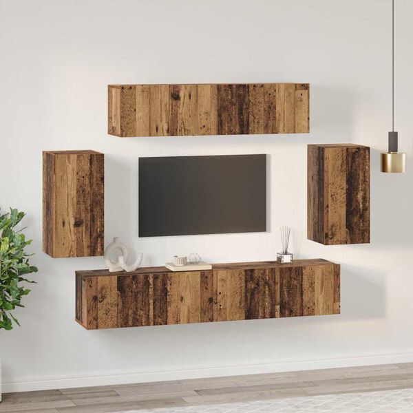 vidaXL TV Cabinet Set Wall-mounted 6 pcs Old Wood Engineered Wood