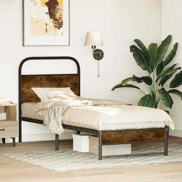 vidaXL Bed Frame Without Mattress 75x190 cm Smoked Oak Engineered Wood