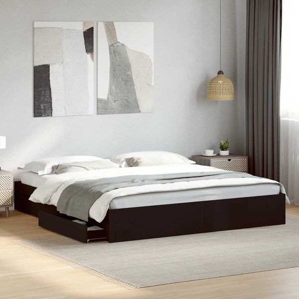 vidaXL Bed Frame with Drawers without Mattress Black 180x200 cm Super King