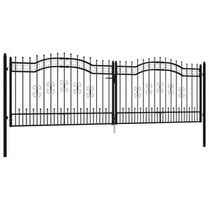 vidaXL Fence Gate with Spear Top Black 406x125 cm Powder-coated Steel