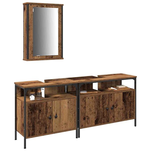 vidaXL Bathroom Vanity Units with Shelf 3 pcs Brown Engineered wood