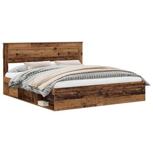 vidaXL Bed Frame with Headboard Old Wood 200 x 200 cm Solid Pine Wood