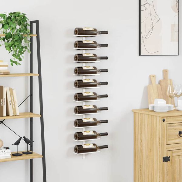 vidaXL Wall-mounted Wine Rack for 10 Bottles White Metal