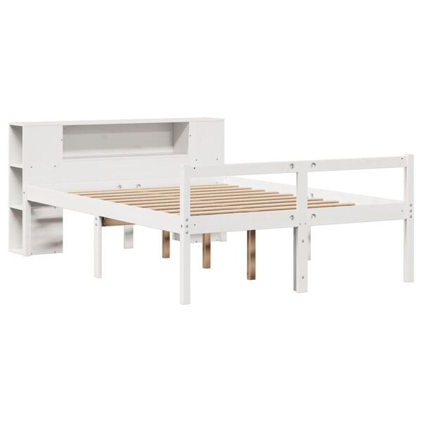 vidaXL Bookcase Bed without Mattress White 135x190 cm Double Solid Wood Pine
