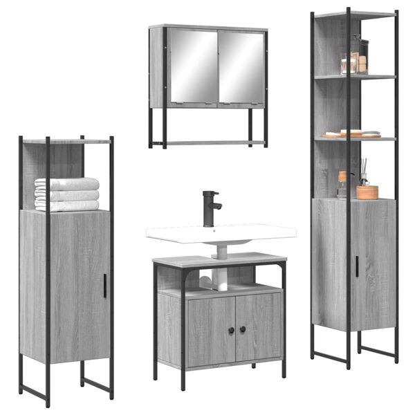 vidaXL 4 Piece Bathroom Furniture Set Grey Sonoma Engineered Wood