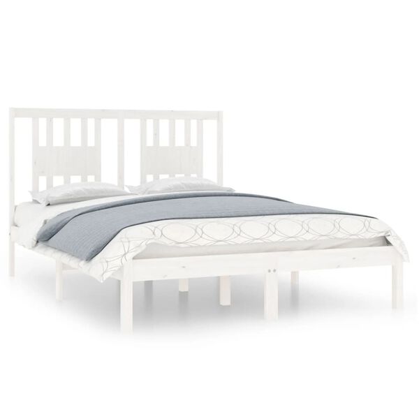 vidaXL Bed Frame without Mattress White Solid Wood 140x190 cm (809998+818671)