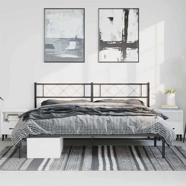 vidaXL Metal Bed Frame without Mattress with Headboard Black 193x203cm