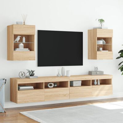 vidaXL TV Wall Cabinet with LED Lights Sonoma Oak 40x30x60.5 cm