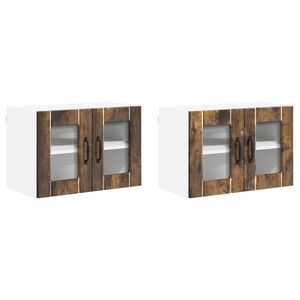 vidaXL Wall Glass Cabinet LUCCA 2 pcs Smoked Oak 60 x 31 x 40 cm
