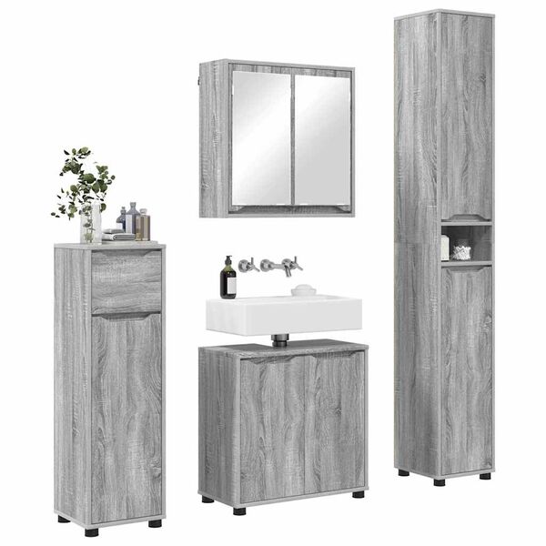 vidaXL Bathroom Furniture Set Manual 4 pcs Grey Sonoma Engineered Wood