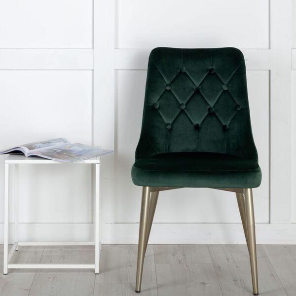 Venture Home Dining Chairs 2 pcs Velvet Deluxe Velvet Forest Green and Brass