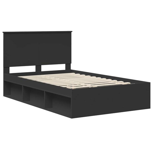 vidaXL Bed Frame with Headboard Black 120 x 200 cm Solid Pine Wood