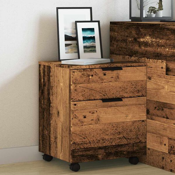 vidaXL Mobile File Cabinet with Wheels Old Wood 45x38x54 cm Engineered Wood