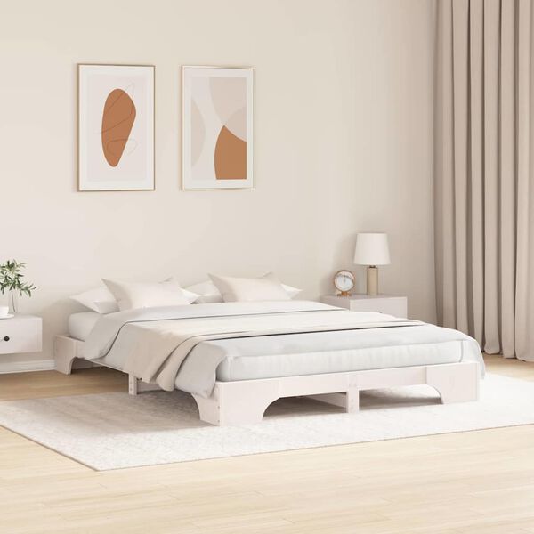 vidaXL Bed Frame White 160 x 200 cm Solid Pine Wood