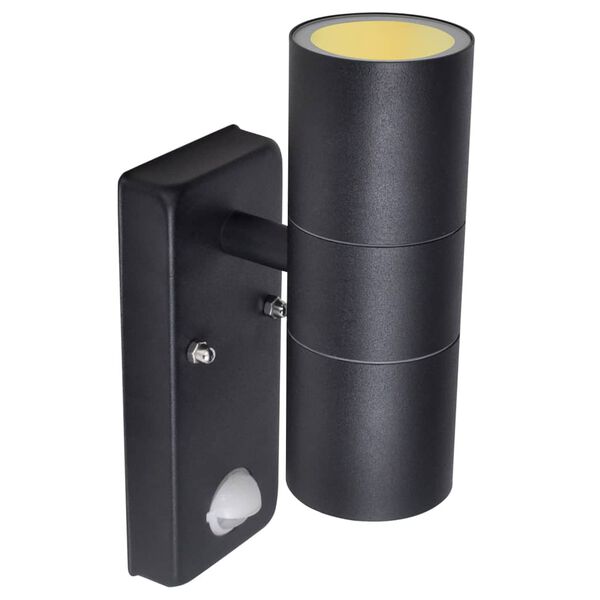 vidaXL LED Wall Lamp Stainless Steel Cylinder Shape Black with Sensor