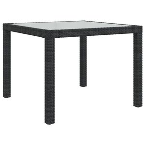 vidaXL Garden Table 90x90x75 cm Tempered Glass and Poly Rattan Black