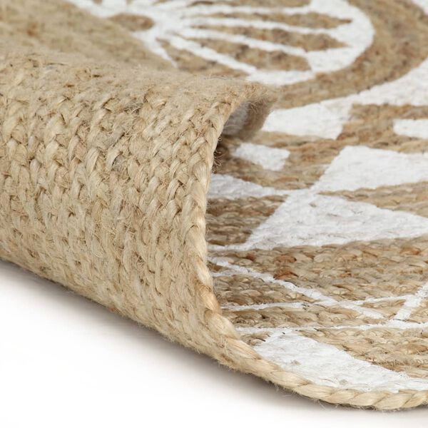 vidaXL Handmade Rug Jute with White Print 120 cm