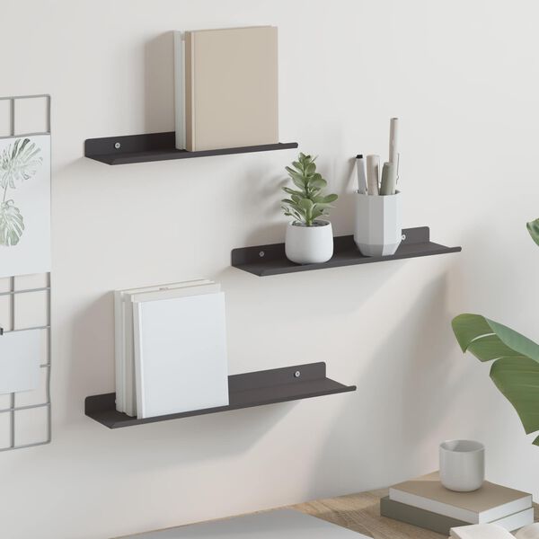 vidaXL Wall Shelf with Shelf 2 pcs Black 30 x 17.5 x 2.5 cm