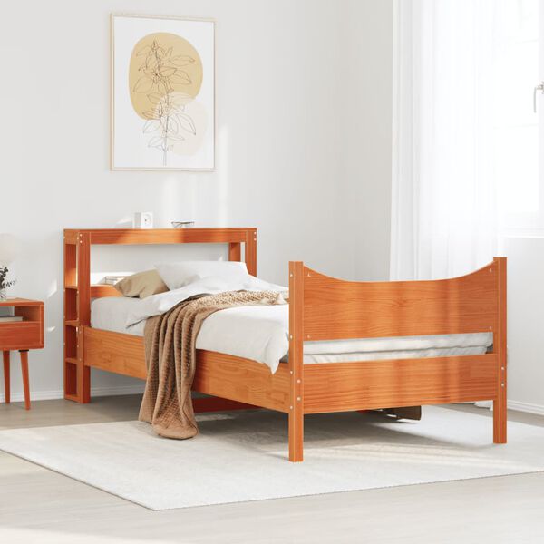 vidaXL Bed Frame with Headboard Wax Brown 90x200 cm Solid Wood Pine