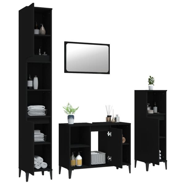vidaXL 4 Piece Bathroom Furniture Set Black Engineered Wood