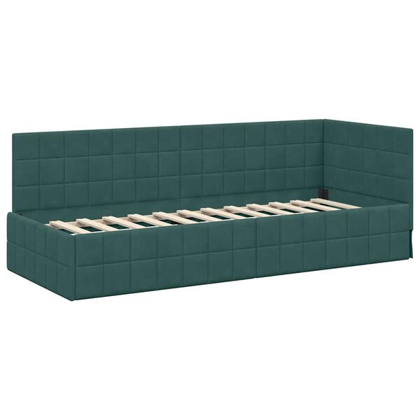 vidaXL Corner Bed Frame Dark Green 80 cm x 200 cm Velvet