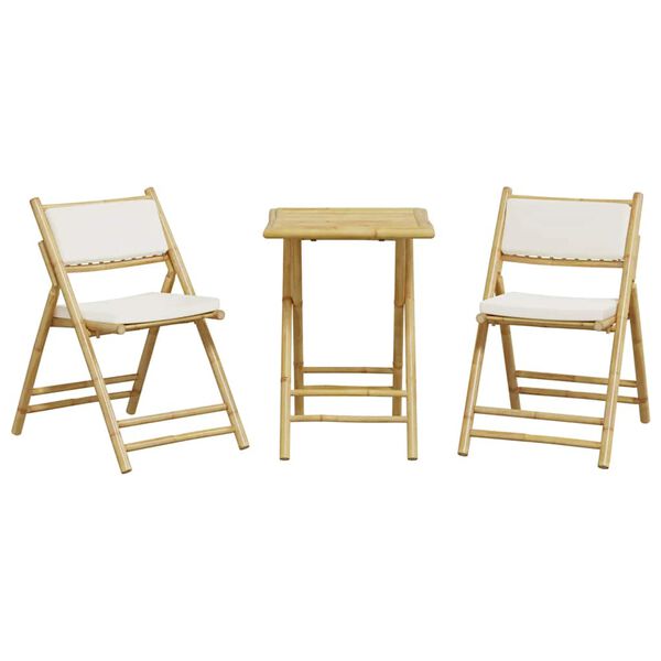 vidaXL 3 Piece Folding Bistro set with Cream White Cushions Bamboo