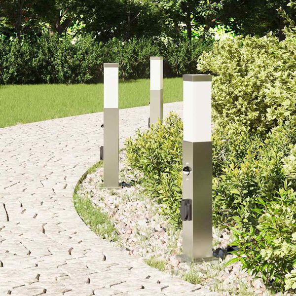 vidaXL Bollard Lights with Sensor&Outlet 3 pcs 50 cm Stainless Steel IP44
