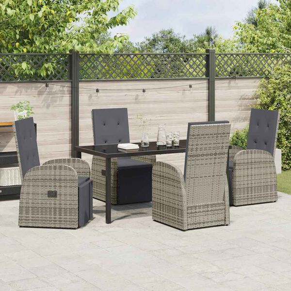 vidaXL Garden Dining Set with Cushion 5 pcs Grey Poly Rattan