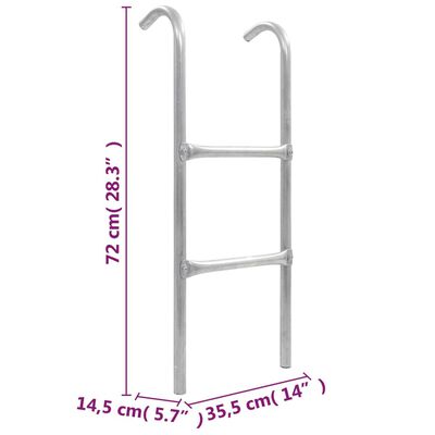 vidaXL 2-Step Trampoline Ladder Steel Silver 72 cm