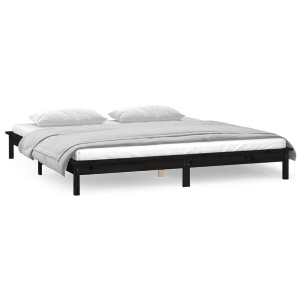 vidaXL LED Bed Frame without Mattress Black 160x200 cm Solid Wood